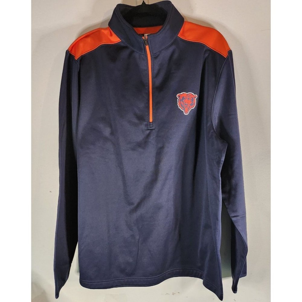 Mens NFL Team Apparel Chicago Bears Navy Orange 1/4 Zip Football Pullover XL